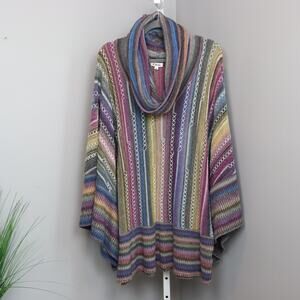 Paris Hues Multicolor Knit Poncho Sweater Women’s Size M Cowl Neck Boho Stripe